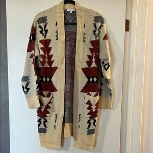 Love Beige and Red Patterned Cardigan